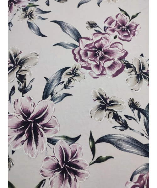 Elastyczna dzianina Jersey ze wzorem - fioletowe magnolie